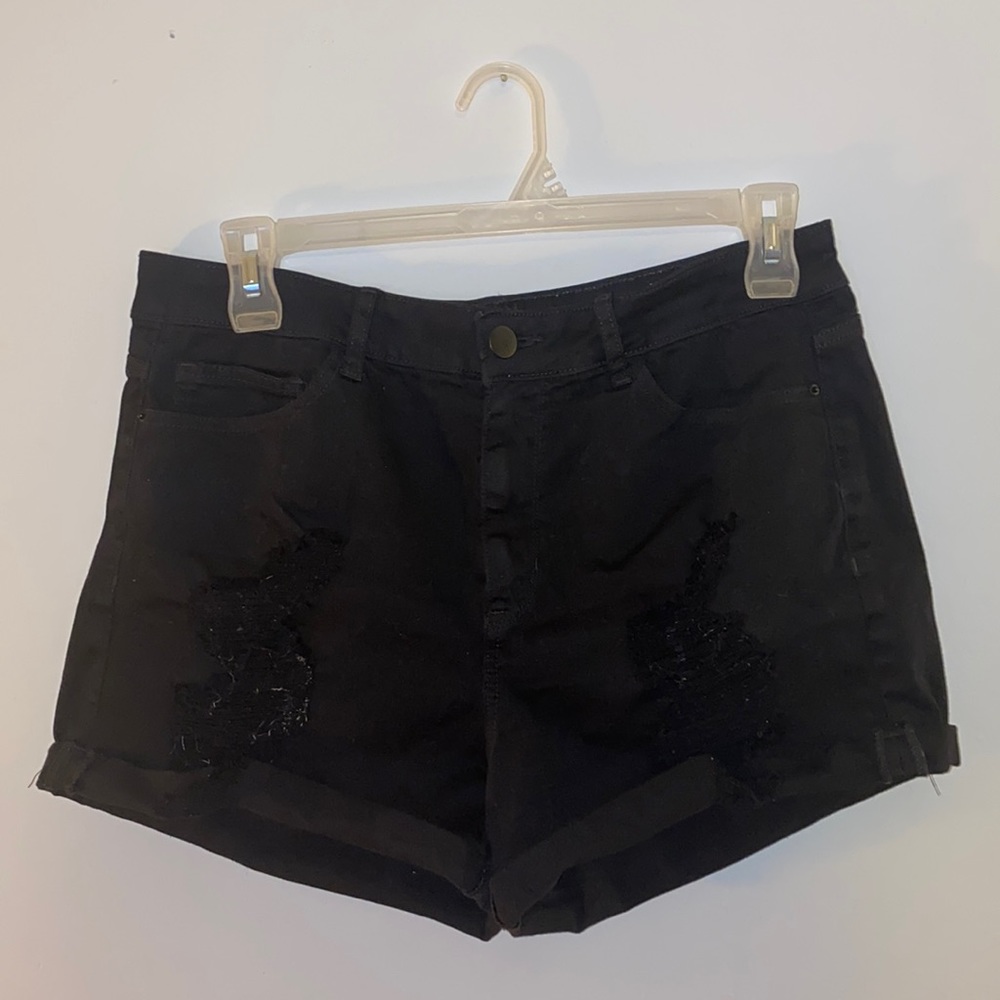 Distressed Black Shorts